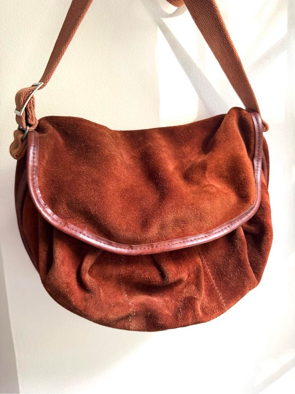 Vintage 70/80s Rust Brown Artisan Slouchy Hobo Adjustable Shoulder/Crossbody Bag